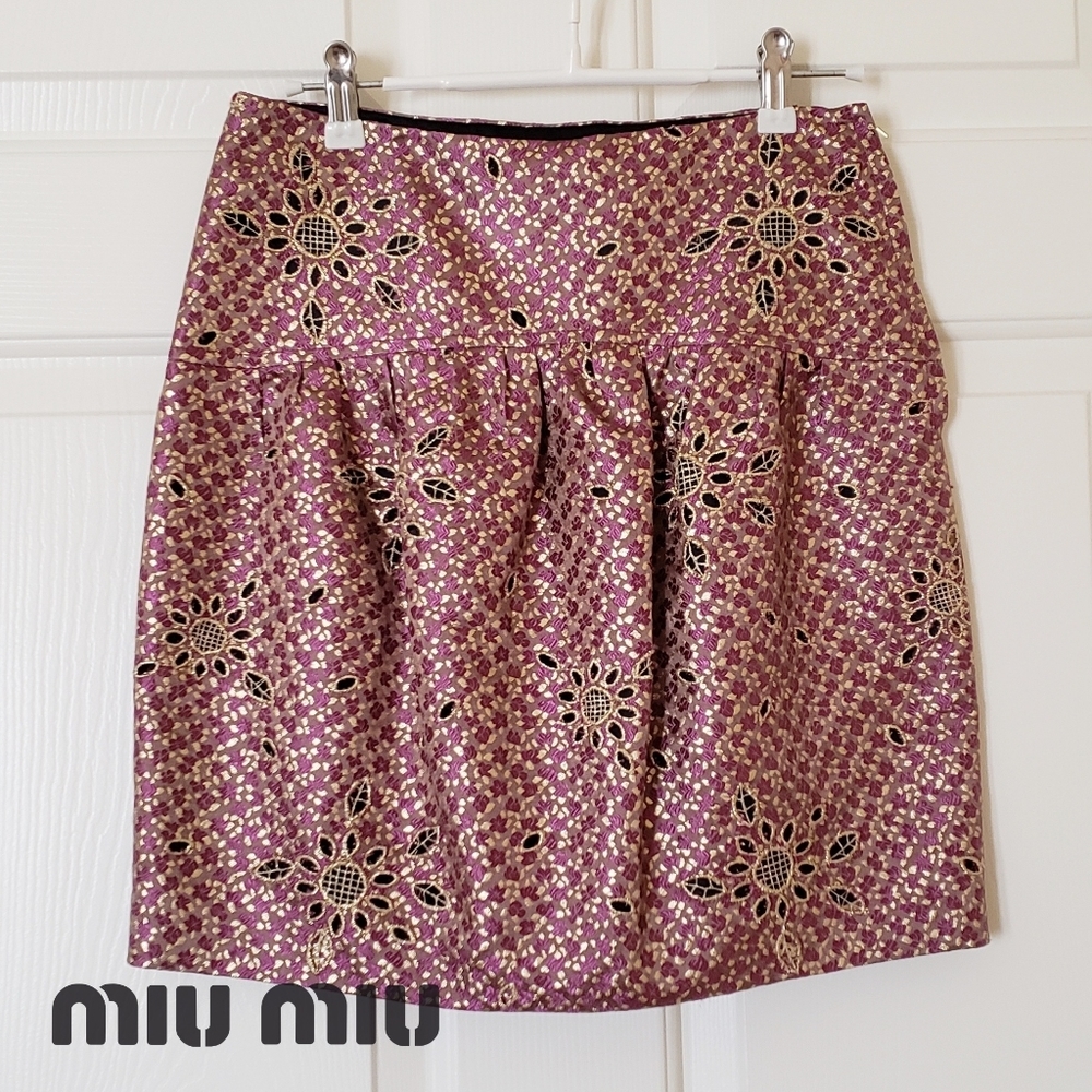 MIU MIU embroidered metallic mini skirt IT38/US2